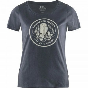 Camiseta Fjallraven Kanken Fikapaus Mujer Azul Marino | SDHUXKB-86