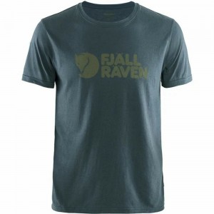 Camiseta Fjallraven Kanken Logo Hombre Azul Marino | JSQGYAO-41