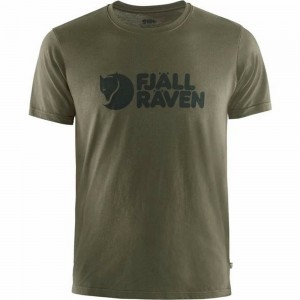 Camiseta Fjallraven Kanken Logo Hombre Verde Oliva Oscuro | QNZXEOY-64